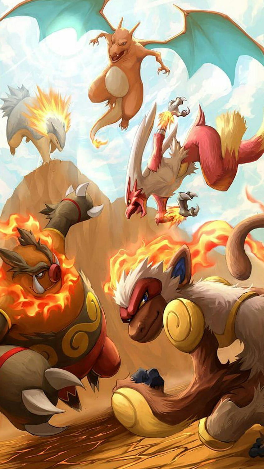 Papéis de parede pokemon com um dragão de fogo e água generativo ai