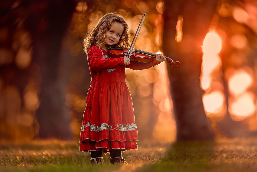 petit violoniste, instrument, rouge, fille, violon, enfant, copil, petit Fond d'écran HD