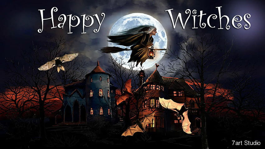 Flying on the broom, Halloween Witch On Broom HD wallpaper