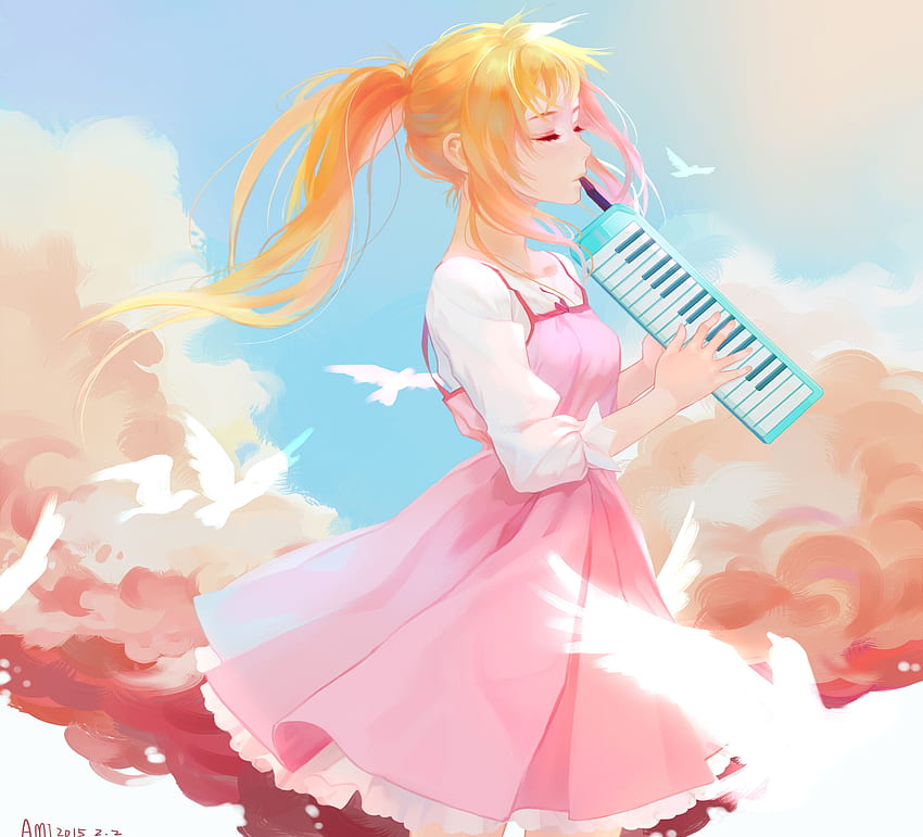 Computadora Kaori Miyazono, . . Animasi, Pianika, Anime gadis cantik fondo de pantalla