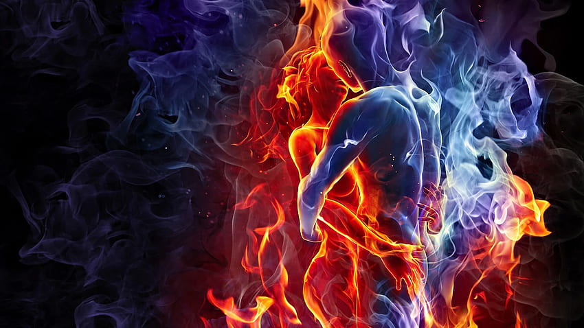 Blue Fire , Red and Blue Flames HD wallpaper