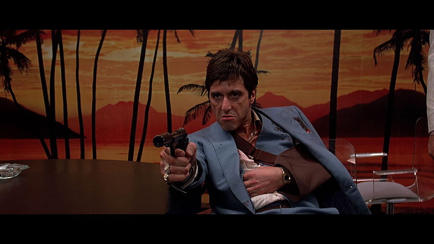 Al Pacino ile Yaralı Yüz. Zavallı Stuart'ın Rehberi, Scarface Oturan HD duvar kağıdı