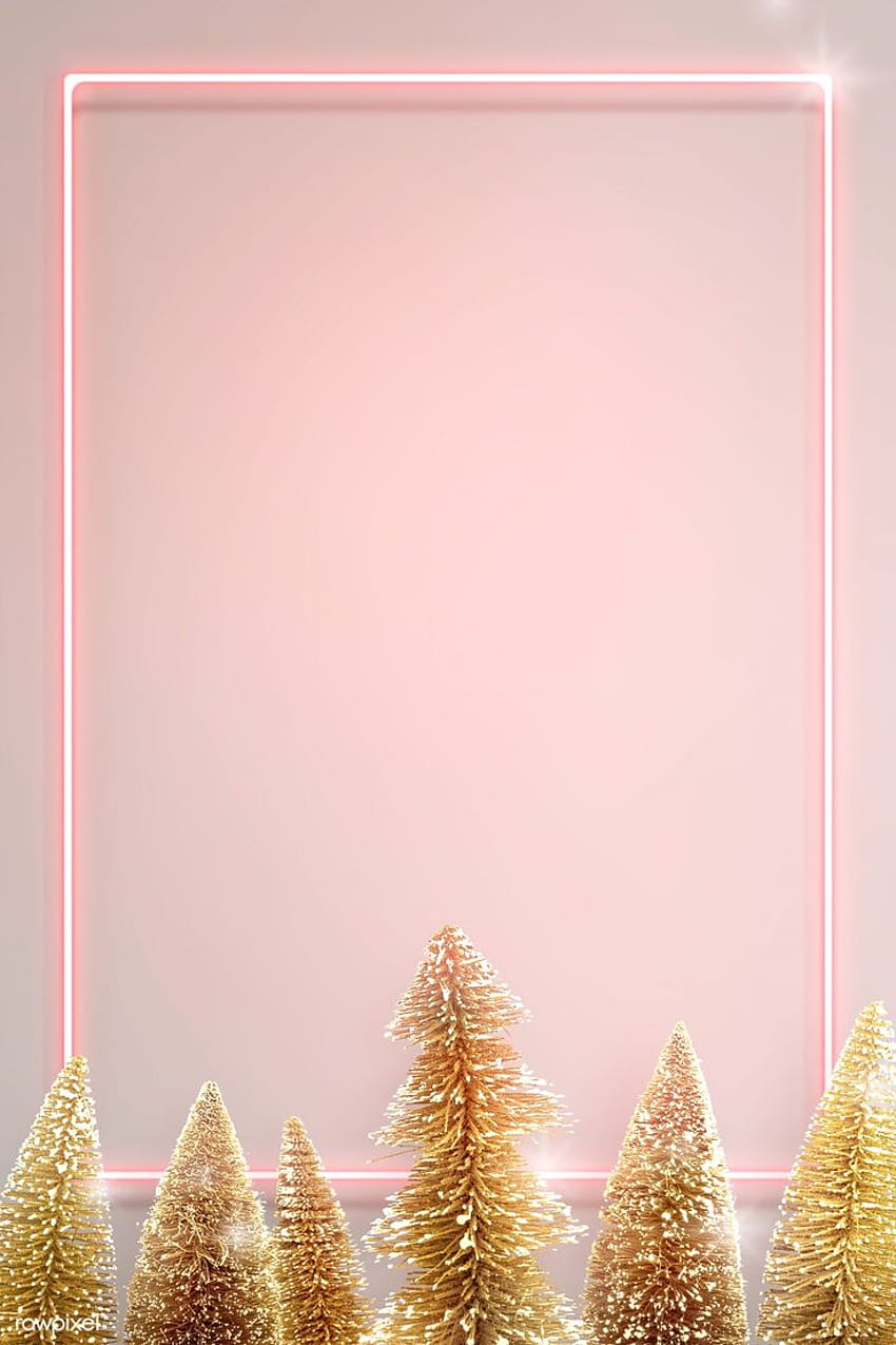 Pink neon frame with gold Christmas trees background illustration. premium by ra. Christmas tree background, Christmas tree , Christmas background, Pink Christmas Ornaments HD phone wallpaper