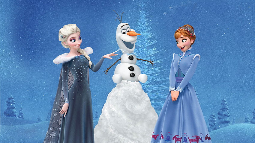 Olaf's Frozen Adventure (2017), azul, blanco, póster, disney, olafs frozen adventure, elsa, snow queen, snowman, movie, luminos, princess, anna, trio fondo de pantalla