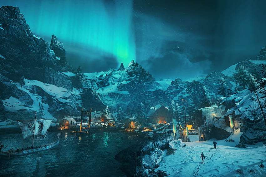 Assassin's Creed Valhalla' è un viaggio nella terra del ghiaccio e del fuoco, la terra ghiacciata Sfondo HD