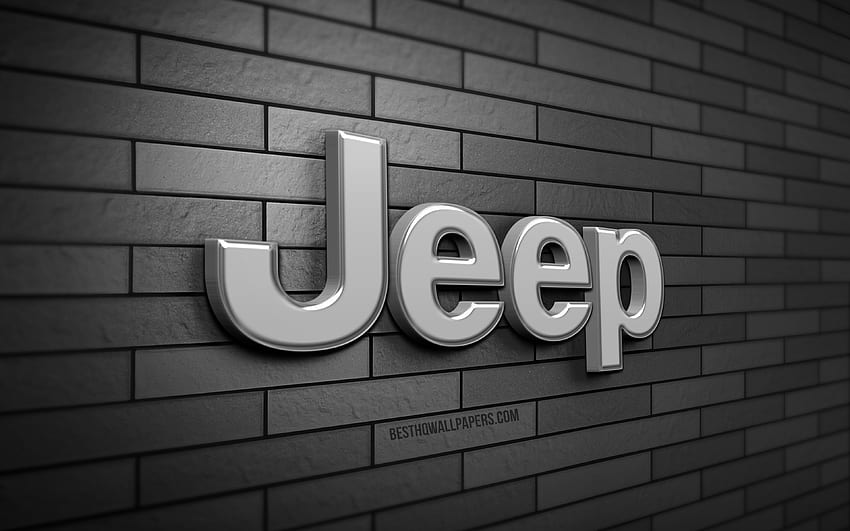โลโก้ Jeep 3D, ผนังอิฐสีเทา, ความคิดสร้างสรรค์, แบรนด์รถยนต์, โลโก้ Jeep, ศิลปะ 3 มิติ, Jeep วอลล์เปเปอร์ HD