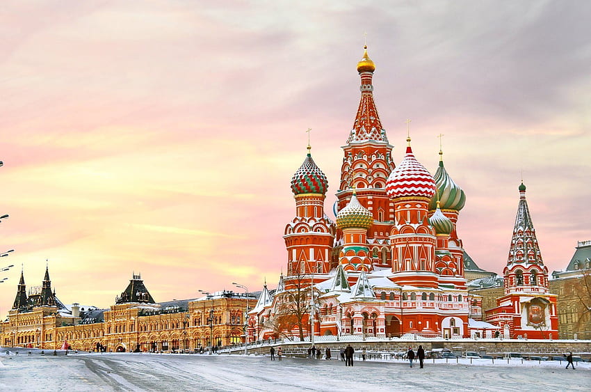 moscou russie ville du kremlin le kremlin st. place de la cathédrale Saint-Basile, Russie Neige Fond d'écran HD