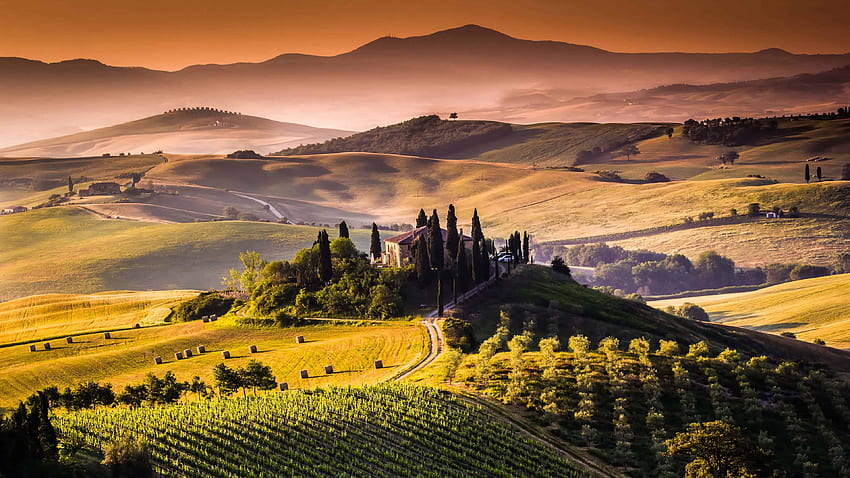 Vinyard Dan Pegunungan Di Tuscany Italy U, Italy Ultra Wallpaper HD
