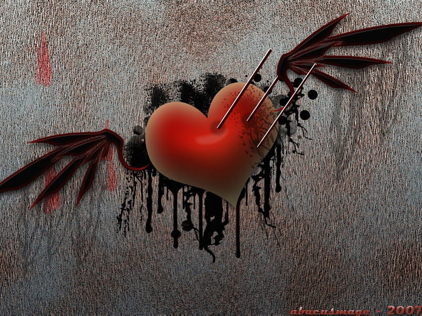 Heart, wings, shooted, red HD wallpaper
