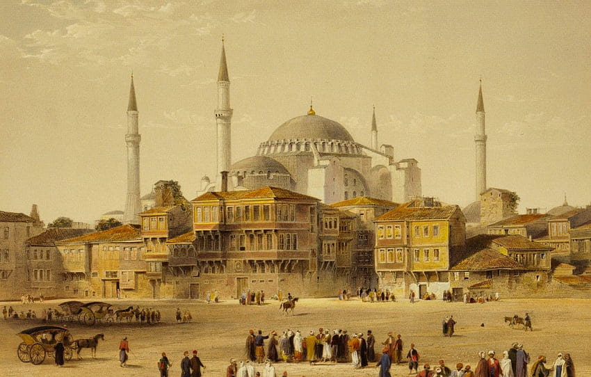 the city, , mosque, Istanbul, Turkey, the minaret, Hagia Sophia HD wallpaper