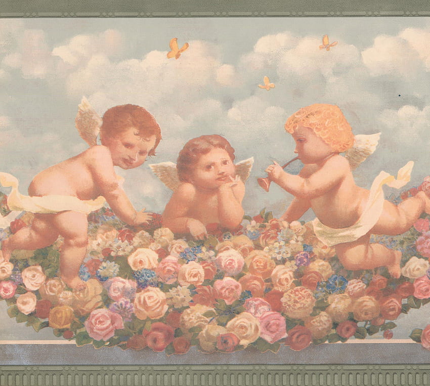 Querubim Bebês no Céu Rosa Vermelho Rosas Amarelas Fé Religiosa, Estética Rosa Bebê papel de parede HD