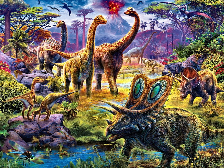 Sauropods F2, animal, art, dinosaurs, beautiful, artwork, wide screen, wildlife, painting, prehistoric HD wallpaper