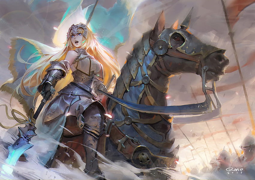 Karakter anime wanita menunggang kuda digital, prajurit Wallpaper HD