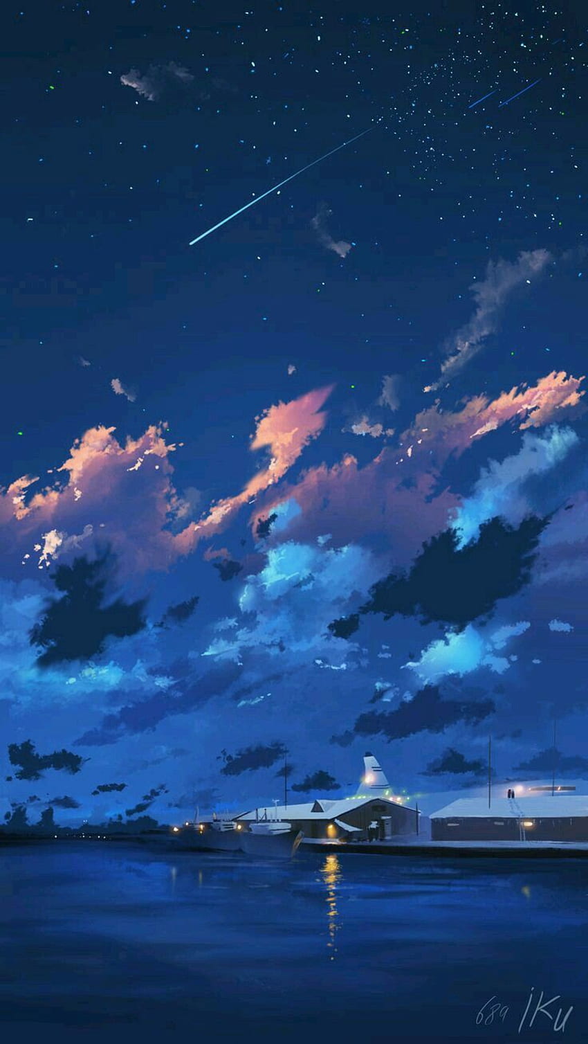 Shrine Gate Night Sky Anime Scenery 4K Wallpaper #6.2588