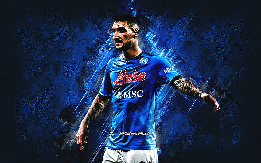 Matteo Politano, Napoli, Italian footballer, Serie A, Italy, soccer, blue stone background, SSC Napoli, grunge art HD wallpaper