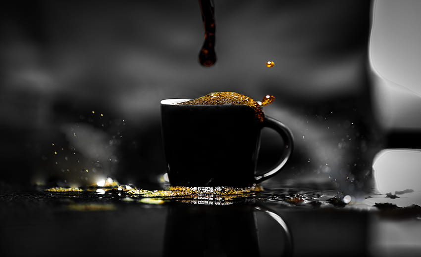 커피, 어두운, 컵, 스프레이, 거품, 음료 HD 월페이퍼