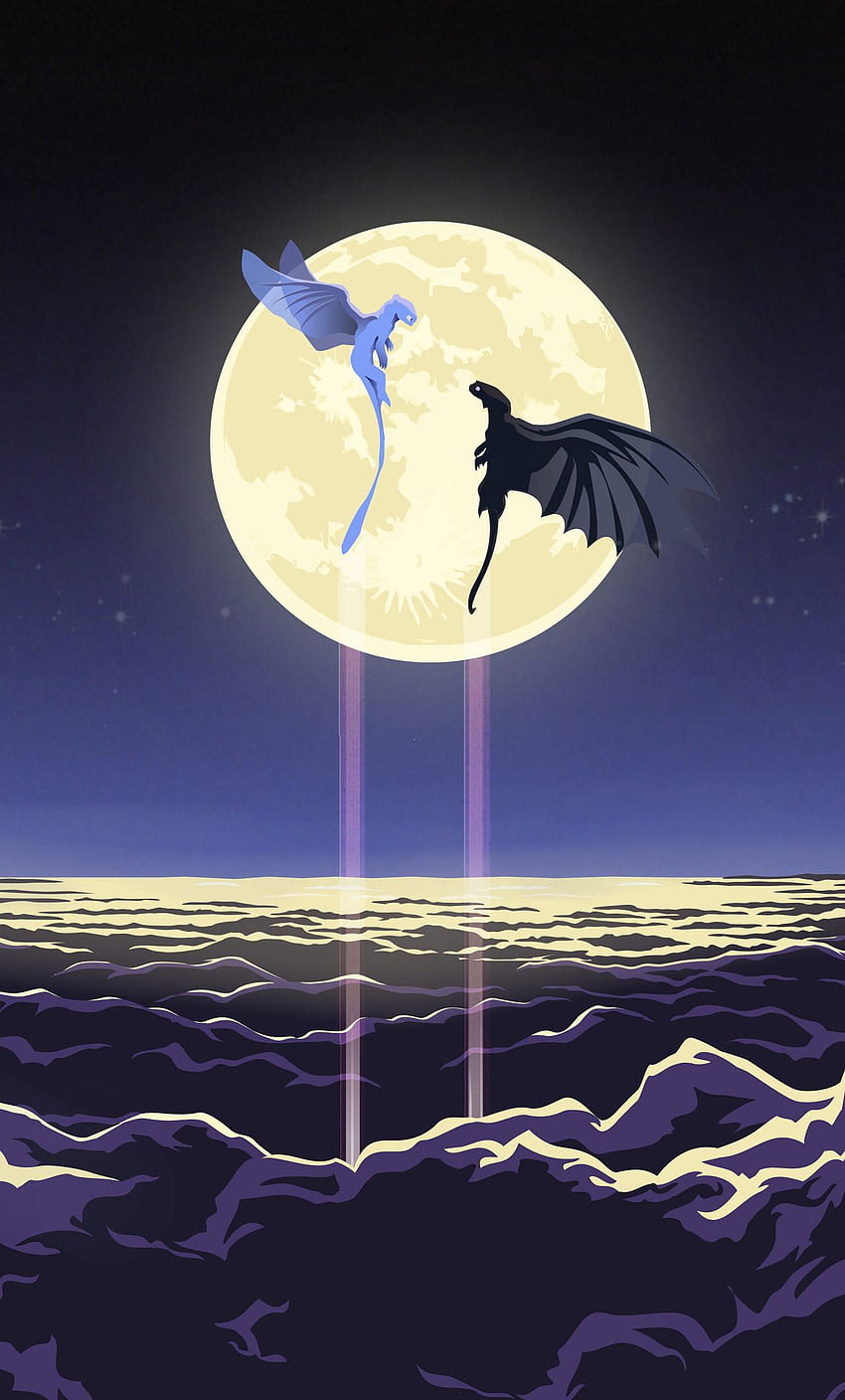 Download wallpaper 750x1334 toothless and light fury, dragons, moon,  artwork, iphone 7, iphone 8, 750x1334 hd background, 19781
