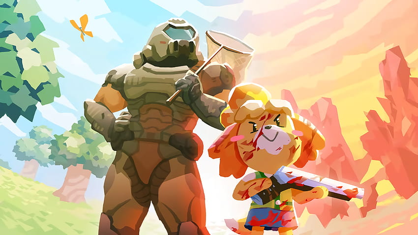 DOOM Slayer und Isabelle (DOOM Eternal und Animal Crossing) [] : HD-Hintergrundbild