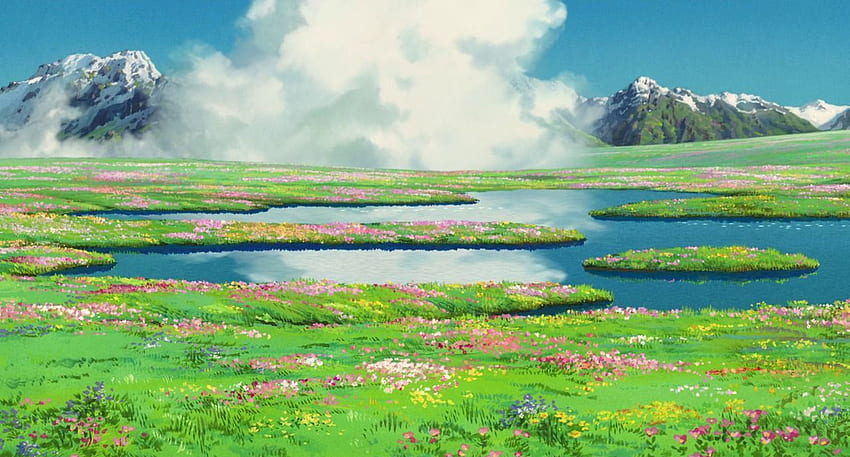 Студио Гибли. Фон на Studio ghibli, движещ се замък, аниме пейзаж, природа на Studio Ghibli HD тапет