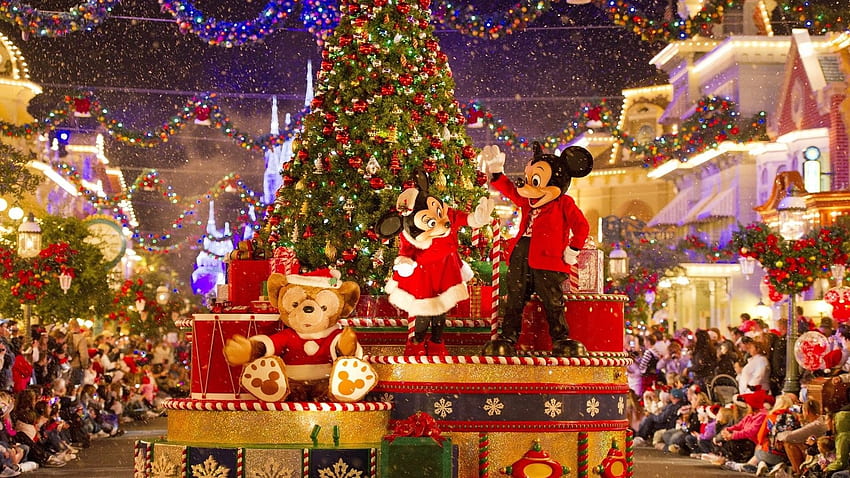 Mickey Mouse, Minnie Mouse, Noel Ağacı - Disney World, Külkedisi Şatosu, Mickey ve Minnie Mouse Noel HD duvar kağıdı