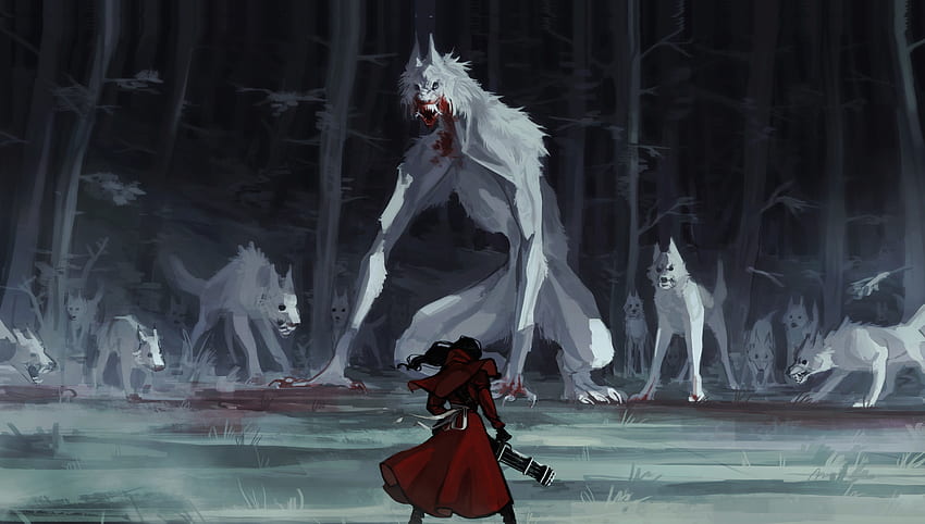 Red riding hood, wolf, fantasy, art HD wallpaper