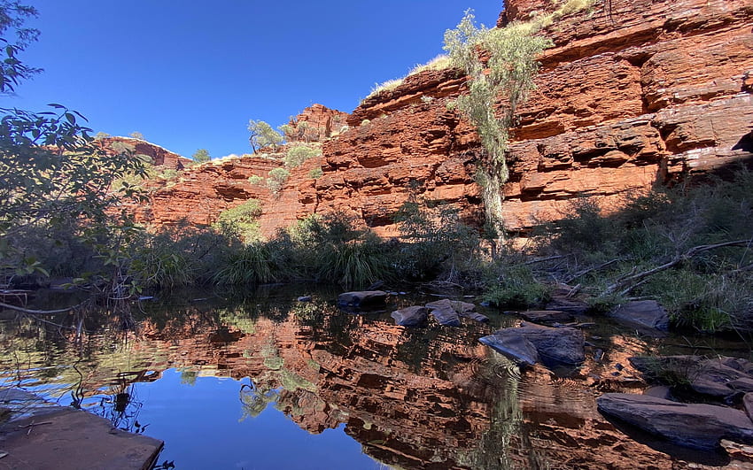Knox Gorge, Karijini National Park, Western Australia, sky, rocks, water, cliff, reflections HD wallpaper