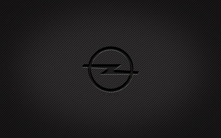 Logo węgla Opla, sztuka grunge, tło węgla, kreatywne, czarne logo Opla, marki samochodów, logo Opla, Opel Tapeta HD