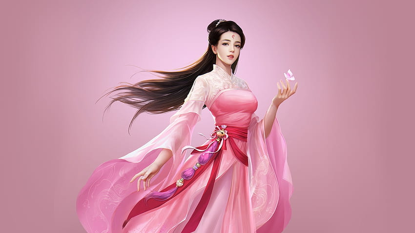 Fantasy girl, frumusete, girl, pink, fantasy HD wallpaper