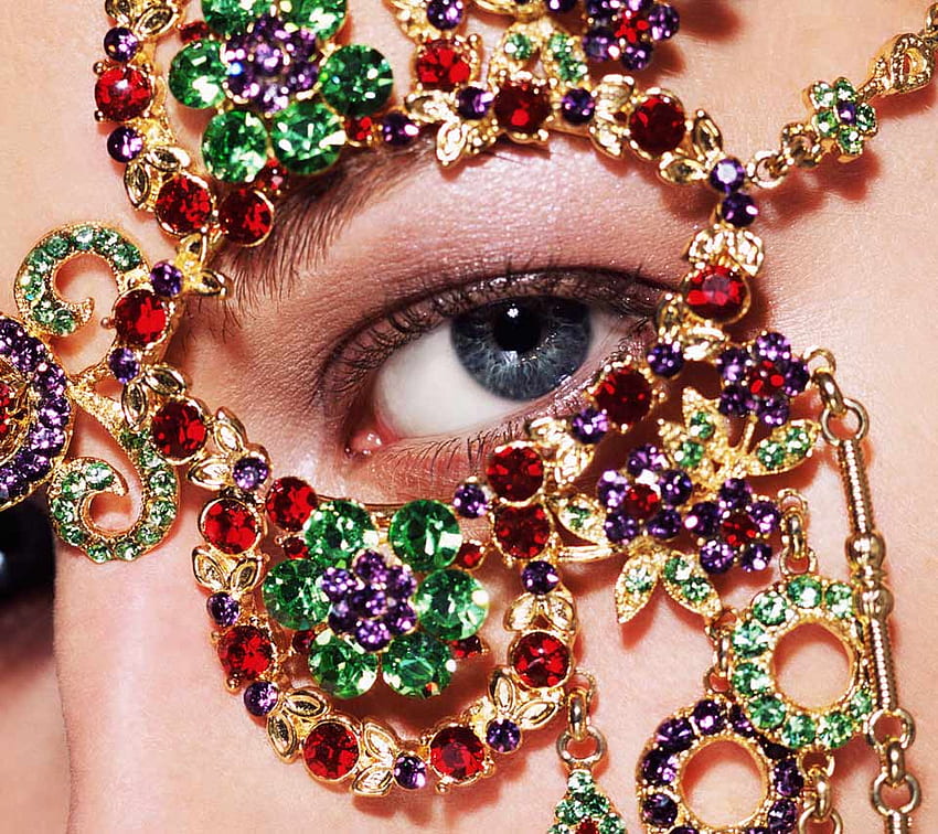 Moda Biżuteria, niebieski, moda, klejnoty, czerwień, oczy, zielona biżuteria, kamienie Tapeta HD