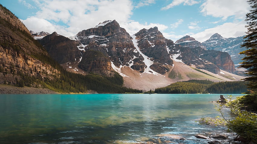 Moraine Lake, Alberta, clouds, sky, canada, water, mountains, rocks ...