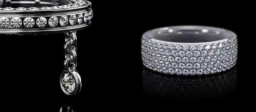 Rendering e grafica di gioielli in 3D. Rendering CAD di anelli con diamanti, pietre preziose e prodotti di lusso, gioielli con diamanti Sfondo HD