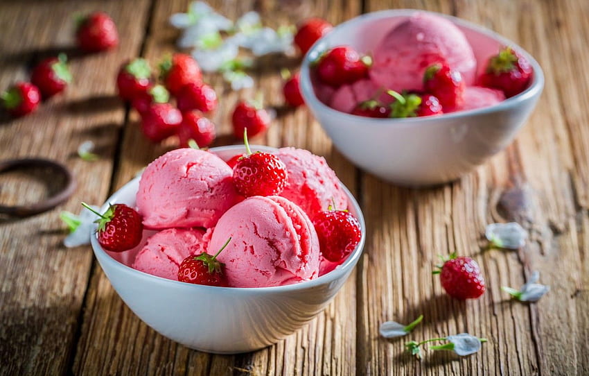 balls, strawberry, ice cream HD wallpaper