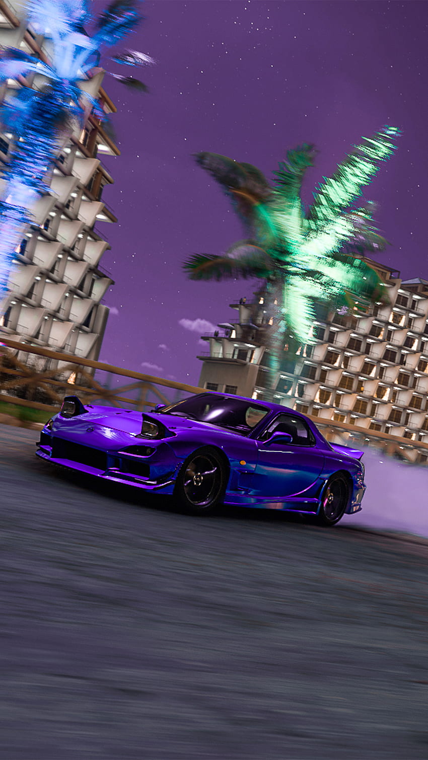 Mazda RX7, conducción, jdm, carreras, coche, purplesky, noche fondo de pantalla del teléfono