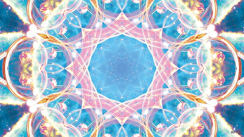 Abstract - Pattern Abstract Artistic Digital Mandala Manipulation Ring Space Blue Bright HD wallpaper