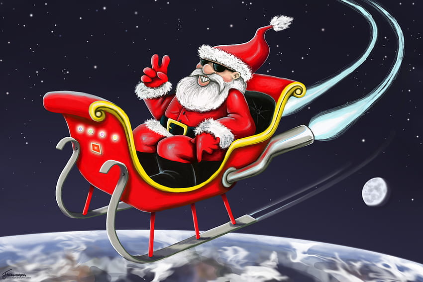 Jet Sleigh Santa, holidays, xmas, christmas, santa HD wallpaper