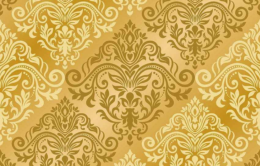 รูปแบบ เวกเตอร์ พื้นผิว ทอง เครื่องประดับ กับ รูปแบบ เครื่องประดับ ไร้รอยต่อ damask สำหรับ ส่วน текстуры, Gold Ornament วอลล์เปเปอร์ HD
