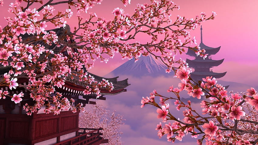 ซากุระ (1920×1080). ทิวทัศน์ , Cherry Blossom , Anime Scenery , Japan Sakura วอลล์เปเปอร์ HD