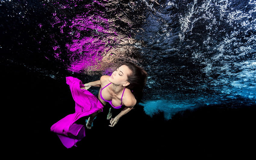 Purple Beauty, swimming, girl, beauty, woman, purple, lady, face, water, female HD wallpaper