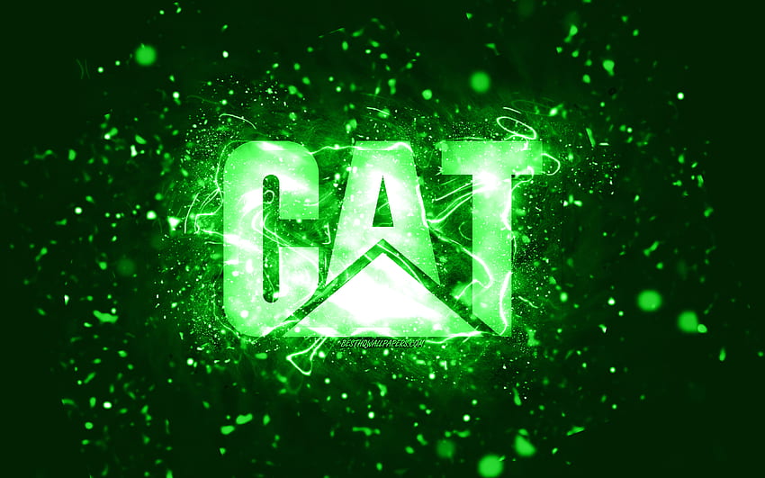 Caterpillar の緑のロゴ、CaT、緑のネオン、クリエイティブ、緑の抽象的な背景、Caterpillar のロゴ、CaT のロゴ、ブランド、Caterpillar 高画質の壁紙