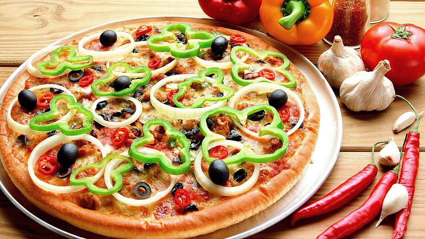 Pizza, Vegetarian HD wallpaper