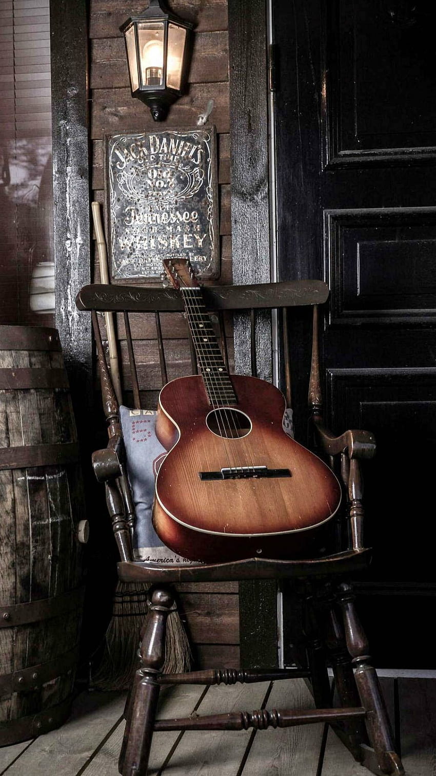 Old Guitar On Chair HD phone wallpaper