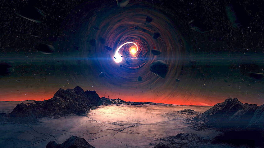 Black Hole Debris Alien Landscape Stars, Black Hole Quasar Wallpaper HD