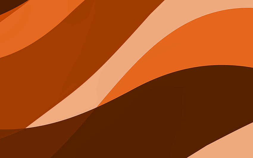 pomarańczowe abstrakcyjne fale, minimalne, pomarańczowe faliste tło, projekt materiału, abstrakcyjne fale, pomarańczowe tło, kreatywne, falowe wzory z rozdzielczością. Wysoka jakość, pomarańczowy minimalny Tapeta HD