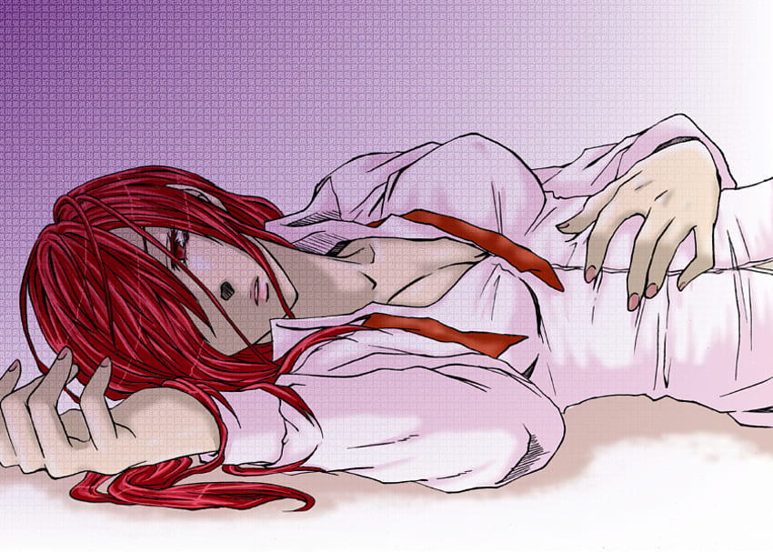 Erza Scarlet, Fairy Tail, rote Augen, Mädchen, rote Haare, lange Haare, weißes Hemd, Anime-Mädchen, Erza, Anime, weiblich HD-Hintergrundbild
