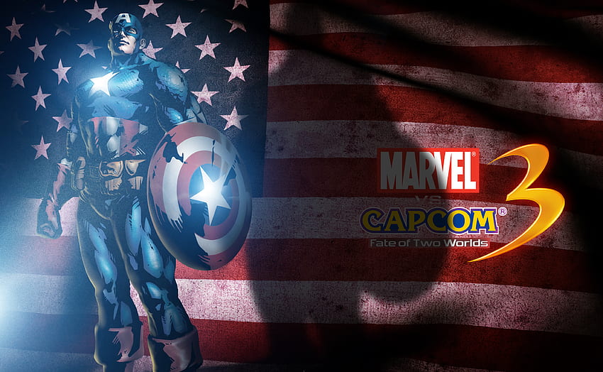 Captain America Marvel vs Capcom 3, blue, white, flag, captain, red, capcom, video games, america, cap, marvel HD wallpaper