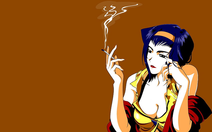 Faye Valentine, cowboy bebop, anime, lipstick, Blue hair, cigarette HD wallpaper