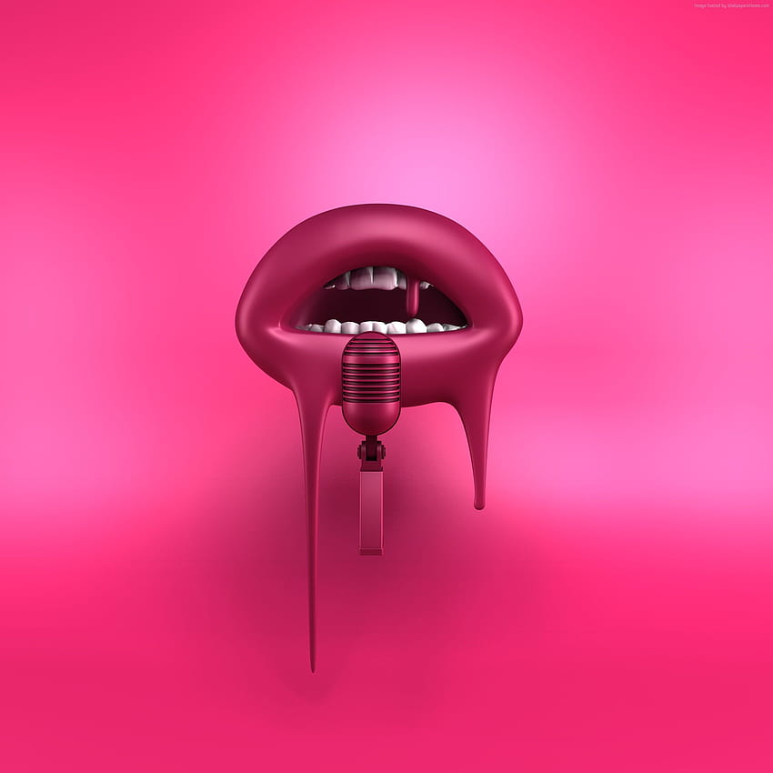 Pink lips with microphone graphics HD phone wallpaper