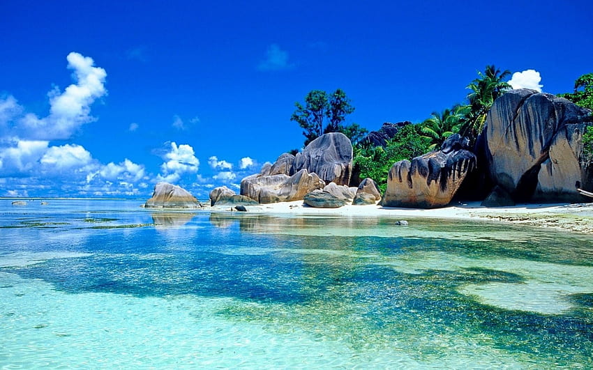 Tropisches Meer, blauer Himmel, Strand, tropisch, Meer HD-Hintergrundbild