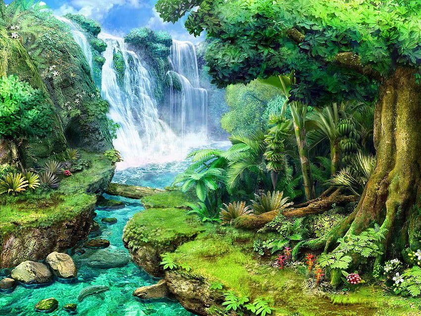 Waterfall Rainforest, Jungle Waterfall HD wallpaper