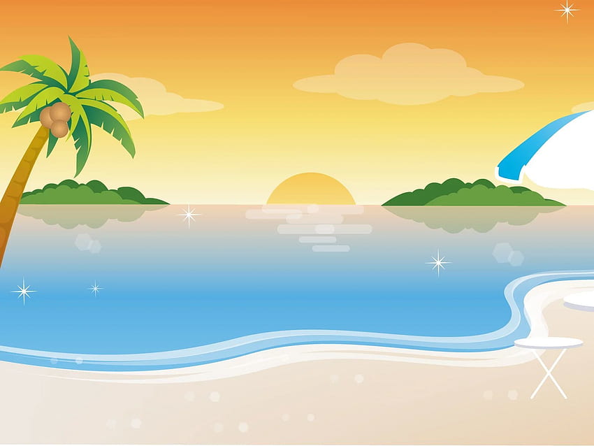 Der Strand-Cartoon. Strandkarikatur, Karikaturhintergrund, Sommer HD-Hintergrundbild